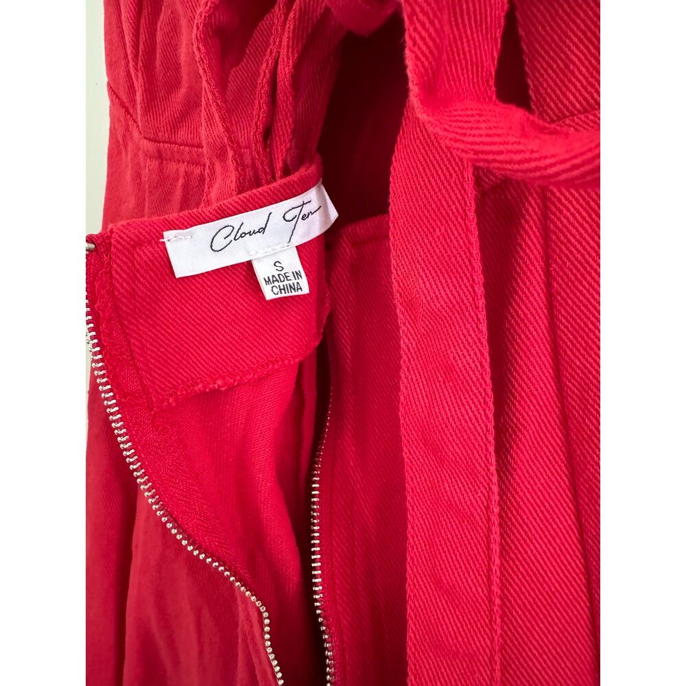 Cloud Ten Red Denim Wide Strap Fitted Mini Dress Adjustable Back Women's Small - Picture 11 of 11